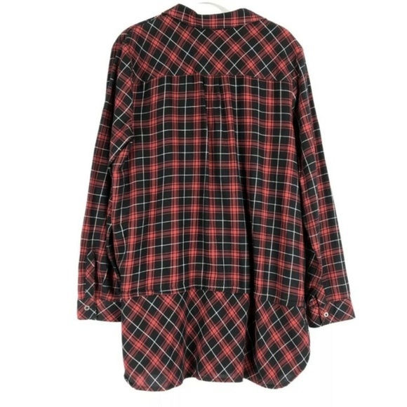 J Jill Top Red Black Plaid Button Down Tunic - Picture 2 of 5